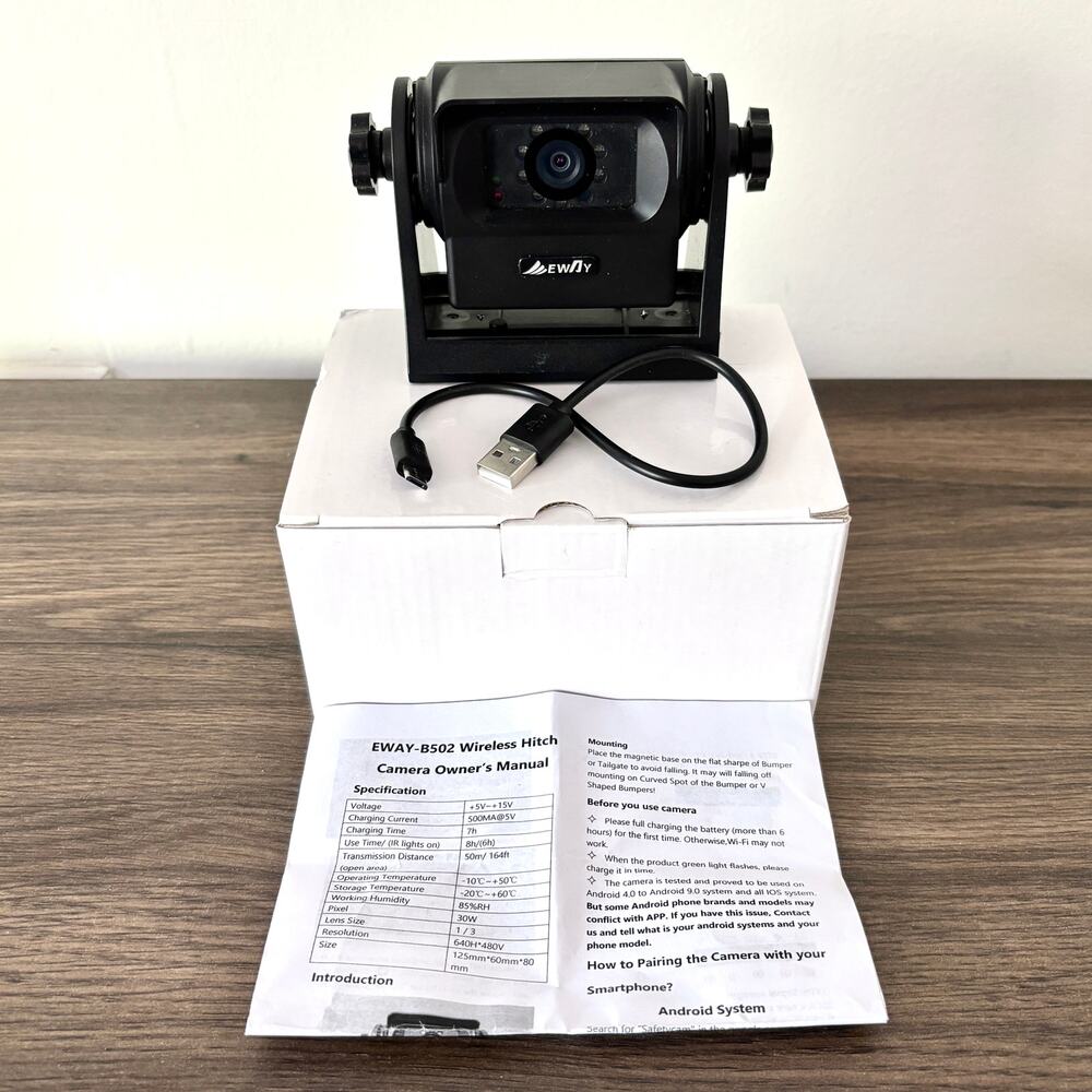 EWAY Magnetic Wireless Backup Camera Rechargeable Trailer RV Reverse - Black